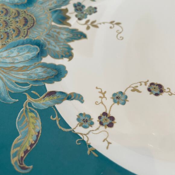 222 FIFTH Eliza Teal White Floral Fine Porcelain 11" Dinner Plates Set of 4 NEW - Picture 8 of 9